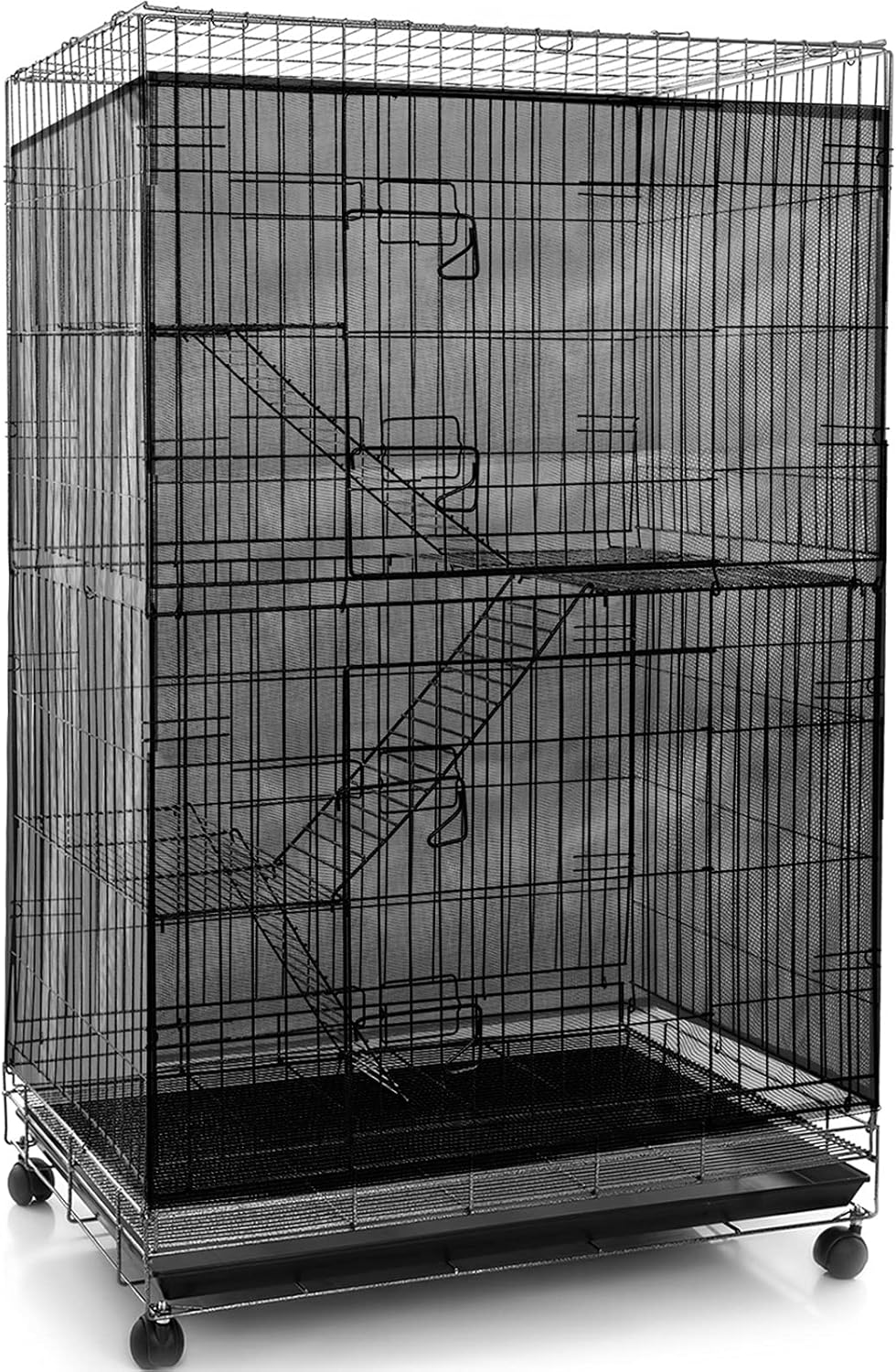 Shappy Large Bird Cage Seed Catcher,Bird Cage Cover Net Skirt Guard,Adjustable Soft Airy Mesh Net for Parrot Parakeet Macaw(59.8 X 39.4 Inch/ 152 X 100 Cm,Black)