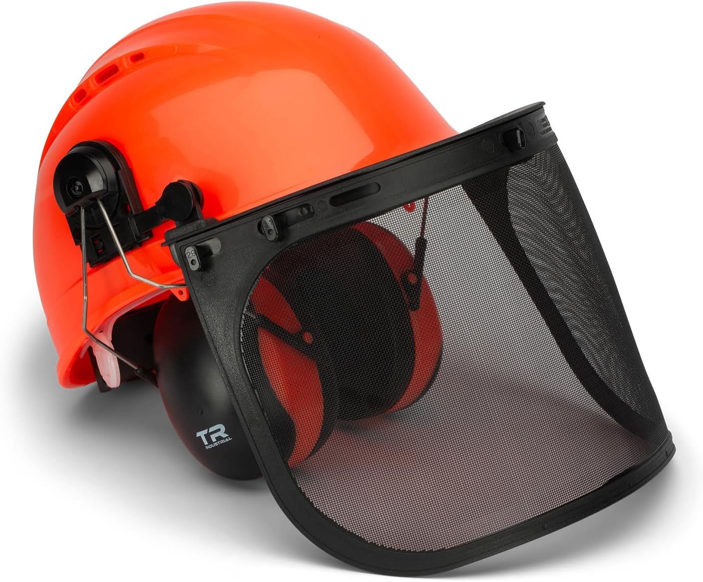 Casco seguridad forestal sistema proteccion auditiva color naranja