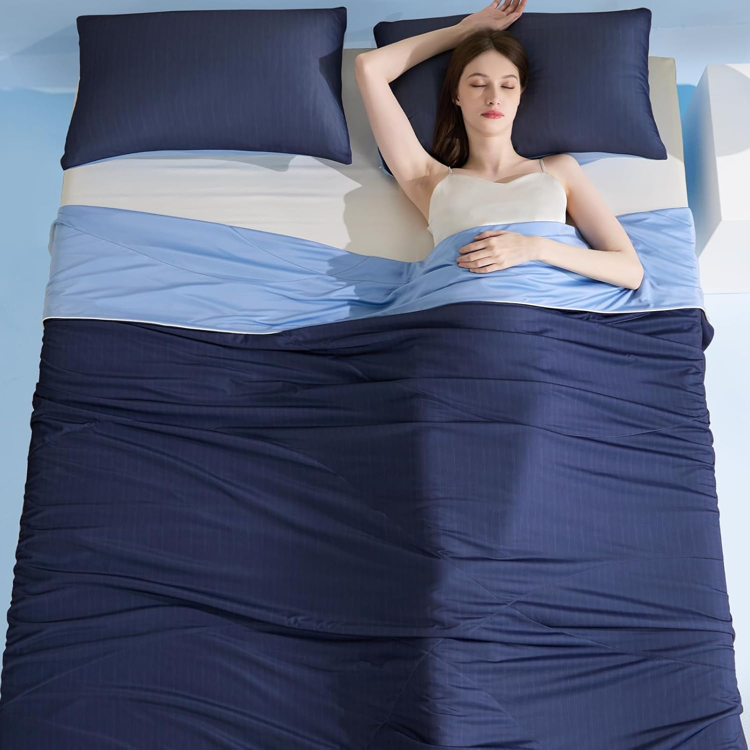 Queen Cooling Comforter for Hot Sleepers, Arc-Chill 3.0 Cool-To-Touch Fabric with Breathable Air Mesh Filling, Lightweight All-Season Temperature-Regulating Cooling Blanket Quilt, Blue