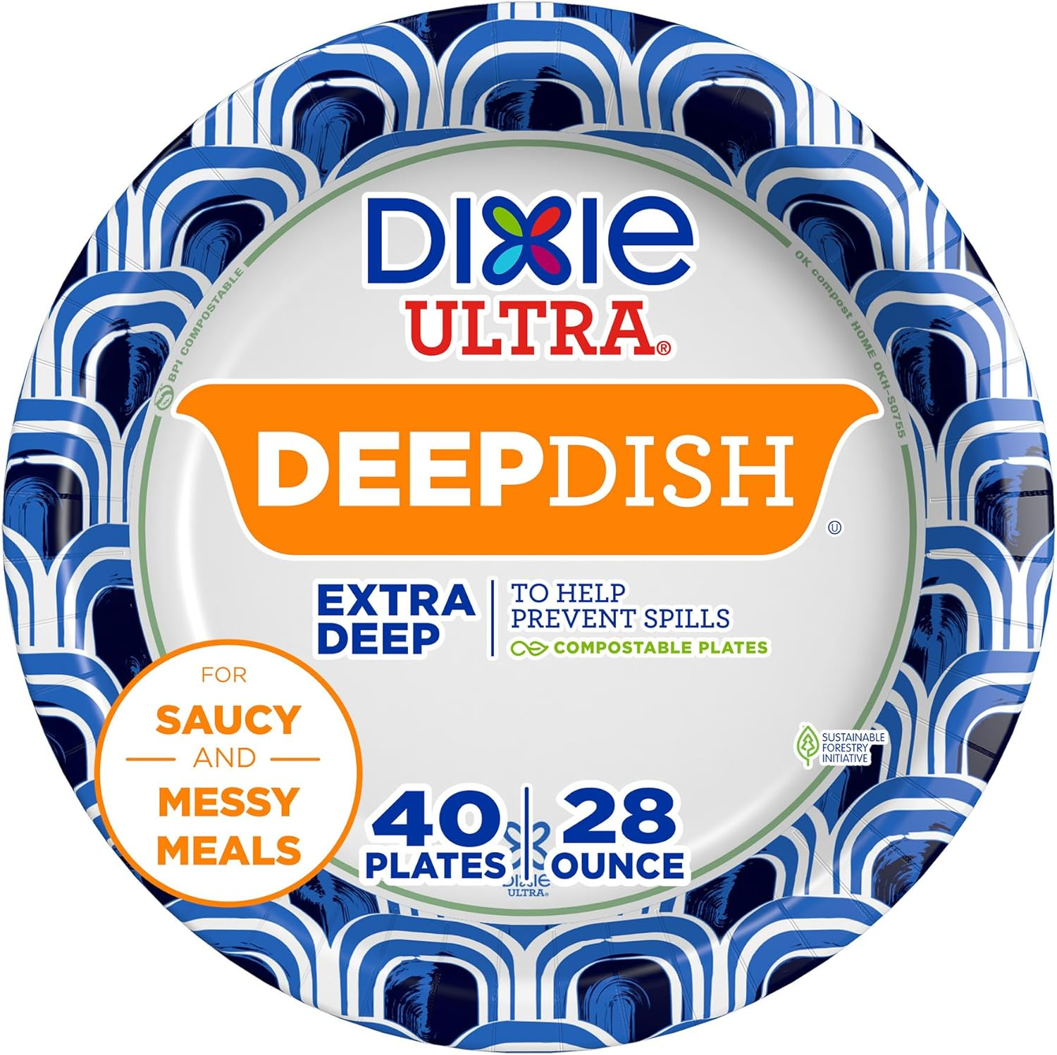 Ultra, Deep Dish Paper Plates, 28 Oz, 40 Count, Heavy Duty, Microwave-Safe, Soak-Proof, Cut Resistant, Disposable Plates for Heavy, Messy Meals