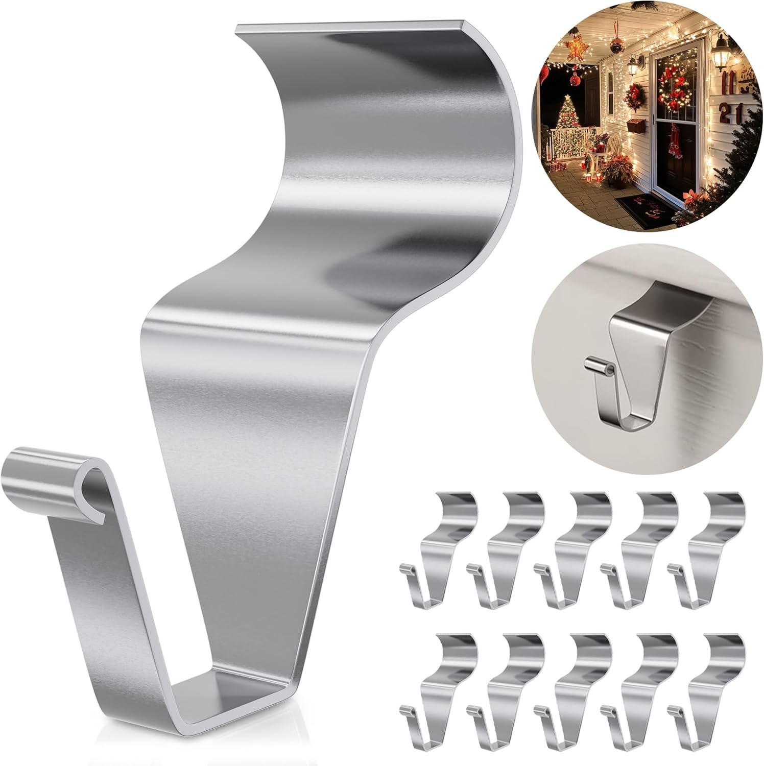 Vinyl Siding Hooks Hanger 10 Pack, Heavy Duty Siding Clips for Hanging on Patio, No-Hole Needed Stainless Steel Siding Hook to Decor Wreath Things for Horizontal Vinyl Siding