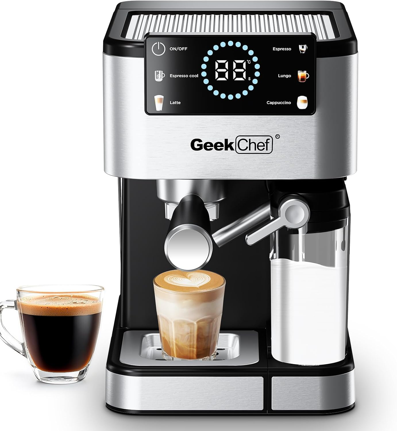 Espresso Machine with Milk Frother, 20 Bar Automatic Espresso Maker, Fast Heating Coffee Maker for Cappuccino, Latte & Iced Coffee, Easy to Use & Clean, for Home Barista