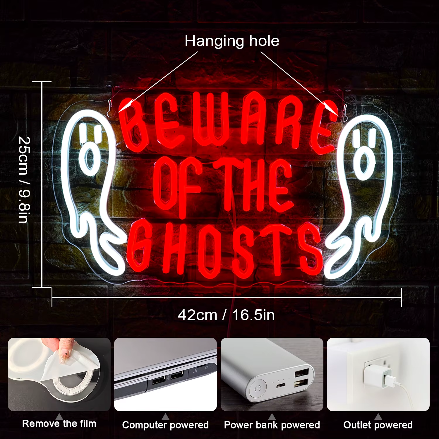 2025 “Beware of Ghosts” Neon Sign – LED Wall Light for Halloween Bedroom, Bar & Party Decor (USB Powered)