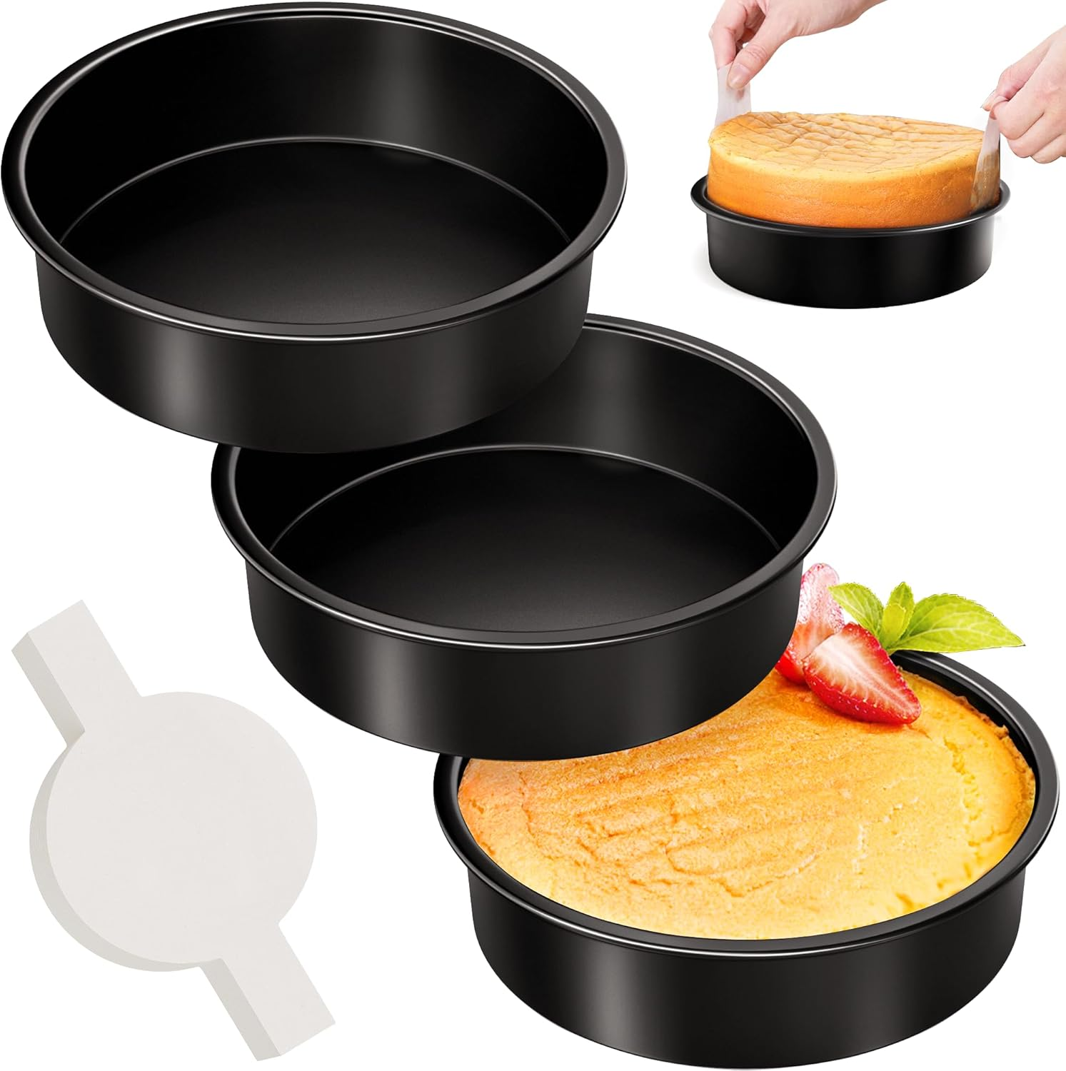 8 Inch round Cake Pan Set of 3, Nonstick Baking Pans with 90PCS Parchment Paper, Dishwasher Safe