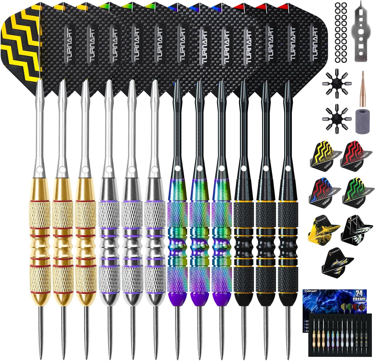 Darts Metal Tip Set - Steel Tip Darts Darts Set Professional Metal Darts 12 pcs 22/24 Grams Pro Dart Set with Stylish Case Aluminum Shafts Extra 9 Flights