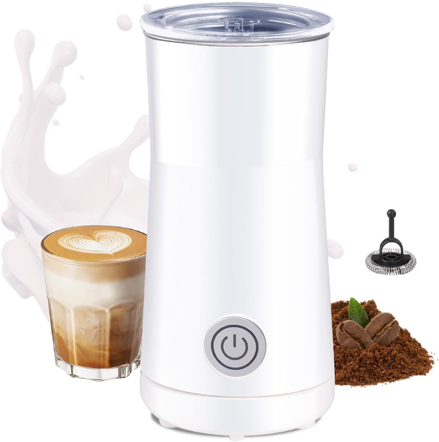 Huogary Milk Forther Simple Milk Frother and Steamer 2-In-1 Milk Steamer with Hot Milk Foam and Hot Milk for Latte, Macchiato, Cappuccinos, White (Medium)