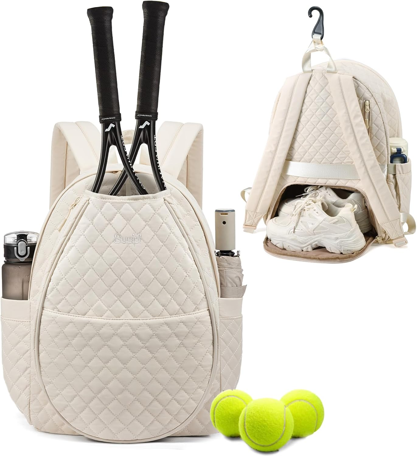 Tennis Bags for Women, Quilted Tennis Racket Bag Backpack for Tennis Racquet, Pickleball Paddles, Badminton