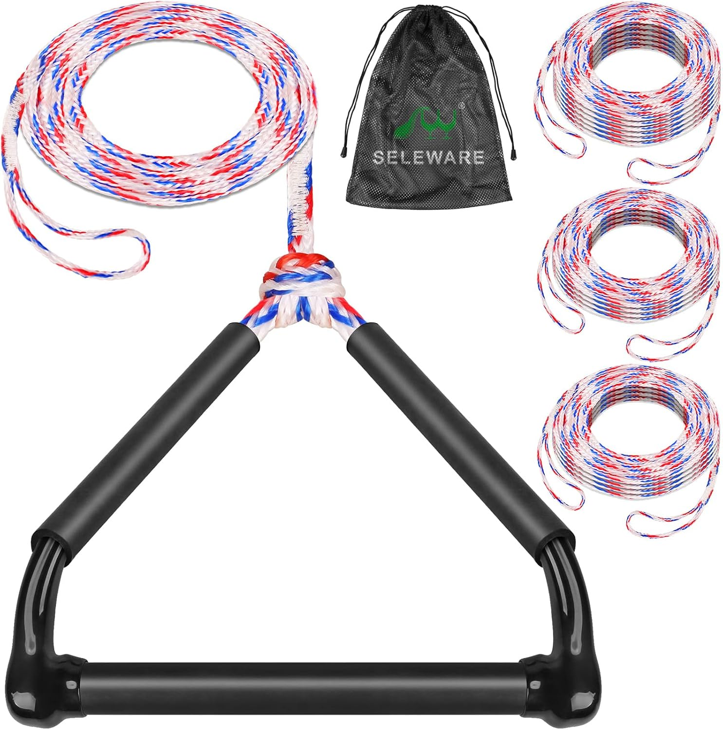 Wakeboard Tow Rope 75Ft Adjustable Water Ski Rope with Handle | 1600 Lbs High-Strength Floating PE Rope with Foam Handle, 4 Section Rope for Wakeboarding, Kneeboard and Water Skiing