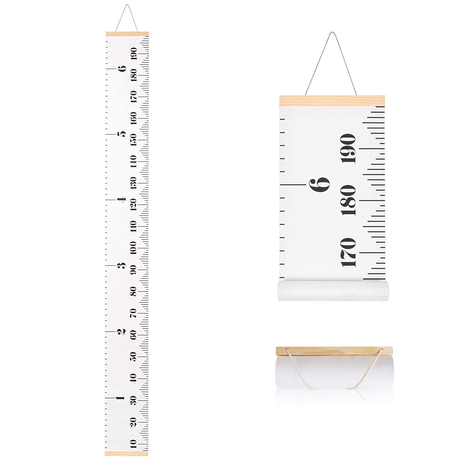 Growth Chart for Kids, Canvas Height Chart Ruler Removable Wood Hanging Wall Ruler Measurement Chart for Home Decoration (White)