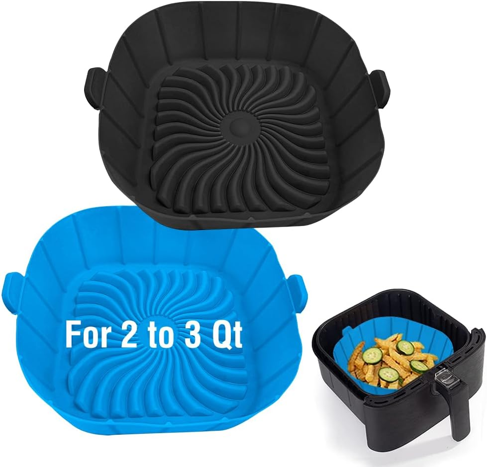 Air Fryer Silicone Liners for 2 to 3 QT Small Air Fryers, Non-Stick Reusable Silicone Pot Basket Bowl Liner Baking Tray Air Fryer Accessories, 2 Pack Square Airfryer Liner Insert