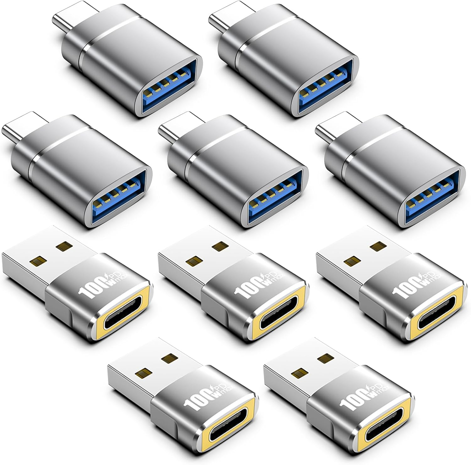 USB to USB C Adapter & USBA to USBC Adapter Combo 10-Pack Set | Compatible with Macbook Pro/Air,Iphone 17 16 Pro Max/15 Plus/14 13 12 Samsung Galaxy S26/S25/S24/S23/S22