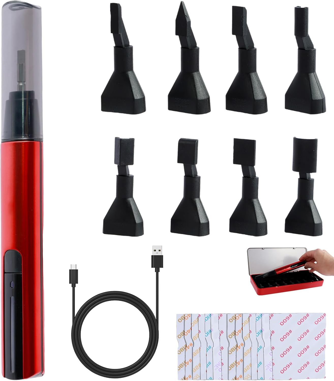 Mini Reciprocating Sander Set Portable Electric Sanding Pen USB Rechargeable Mini Sander with Overload Protection 3 Gears Adjustable Sanding Pen Polishing Machine for Grinding Polishing Surfaces
