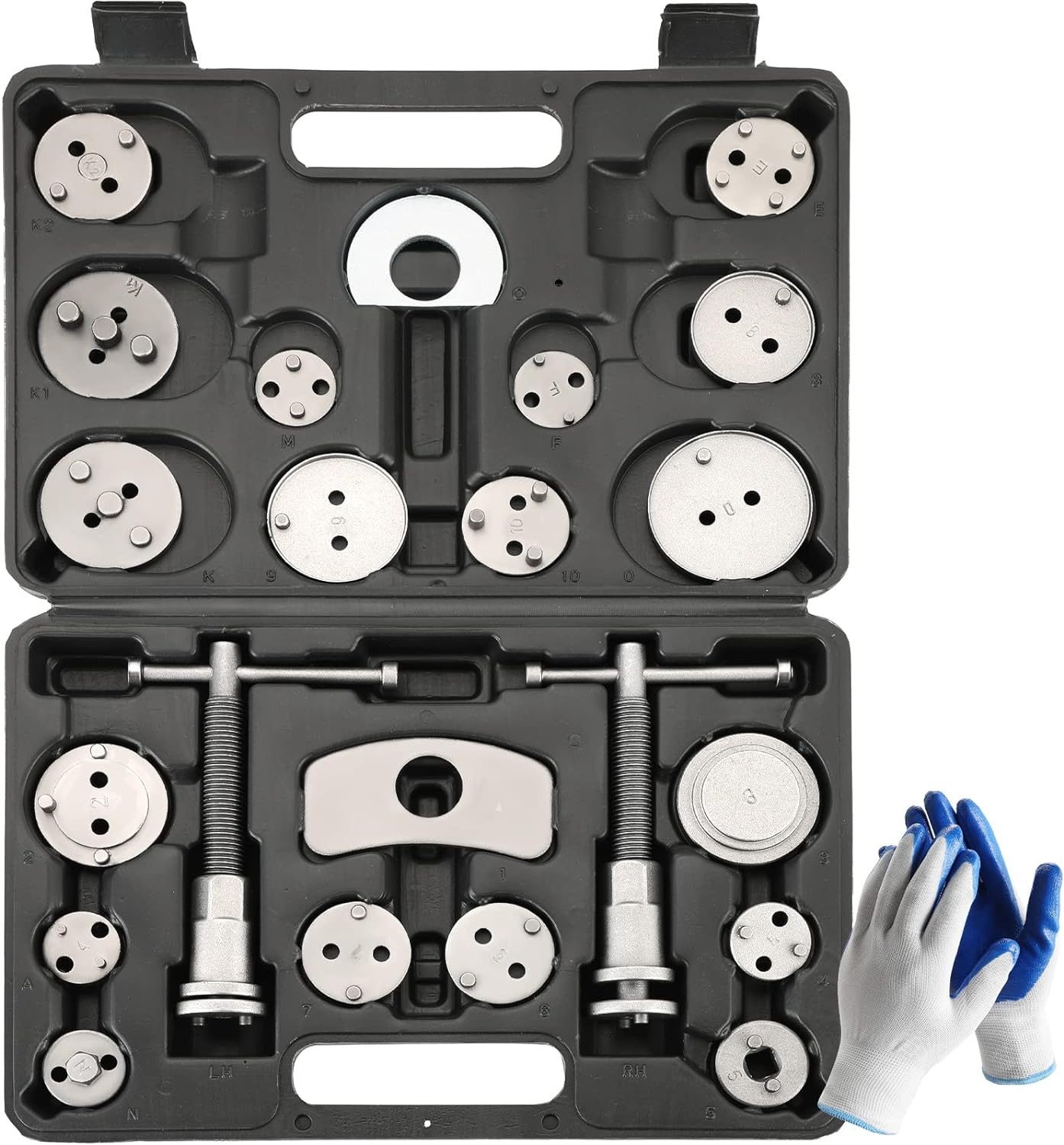 24PCS Disc Brake Caliper Tool Kit | Heavy Duty Disc Brake Piston Caliper Compressor Rewind Tool Set for Brake Pad Replacement Reset, Used on Most American European Japanese Autos (Black)