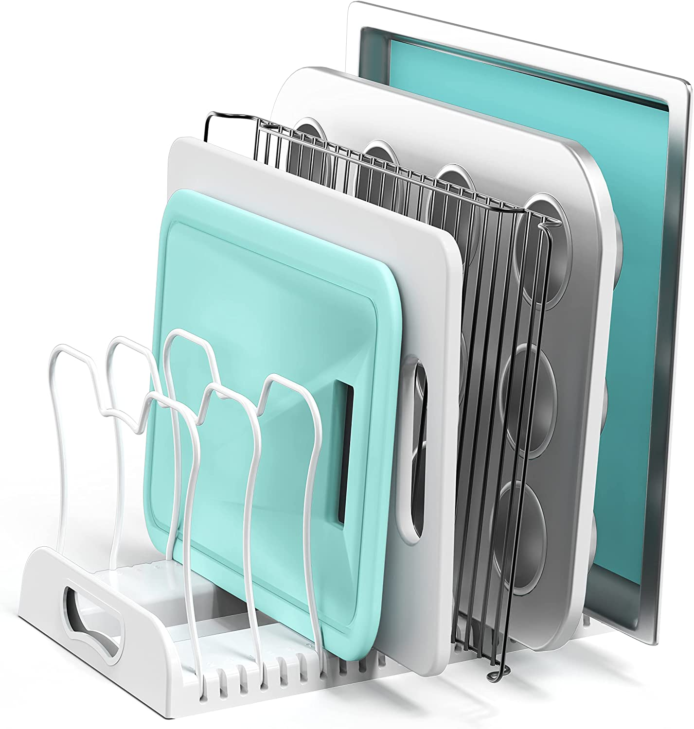 7 Compartments Adjustable Pan Organizer, White