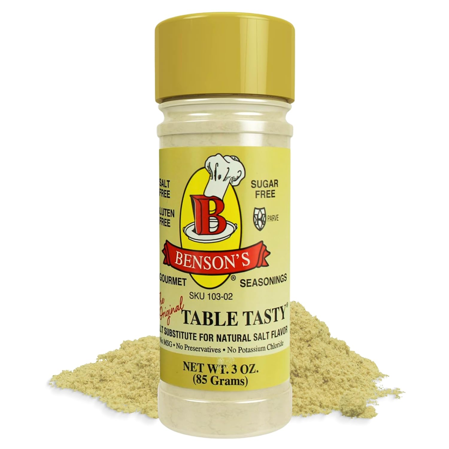 Benson’S - Table Tasty Salt Substitute, Salt-Free Gourmet Popcorn Seasoning, No Sodium, No Potassium Chloride, No MSG, Gluten Free, 3Oz Bottle with Shaker Top