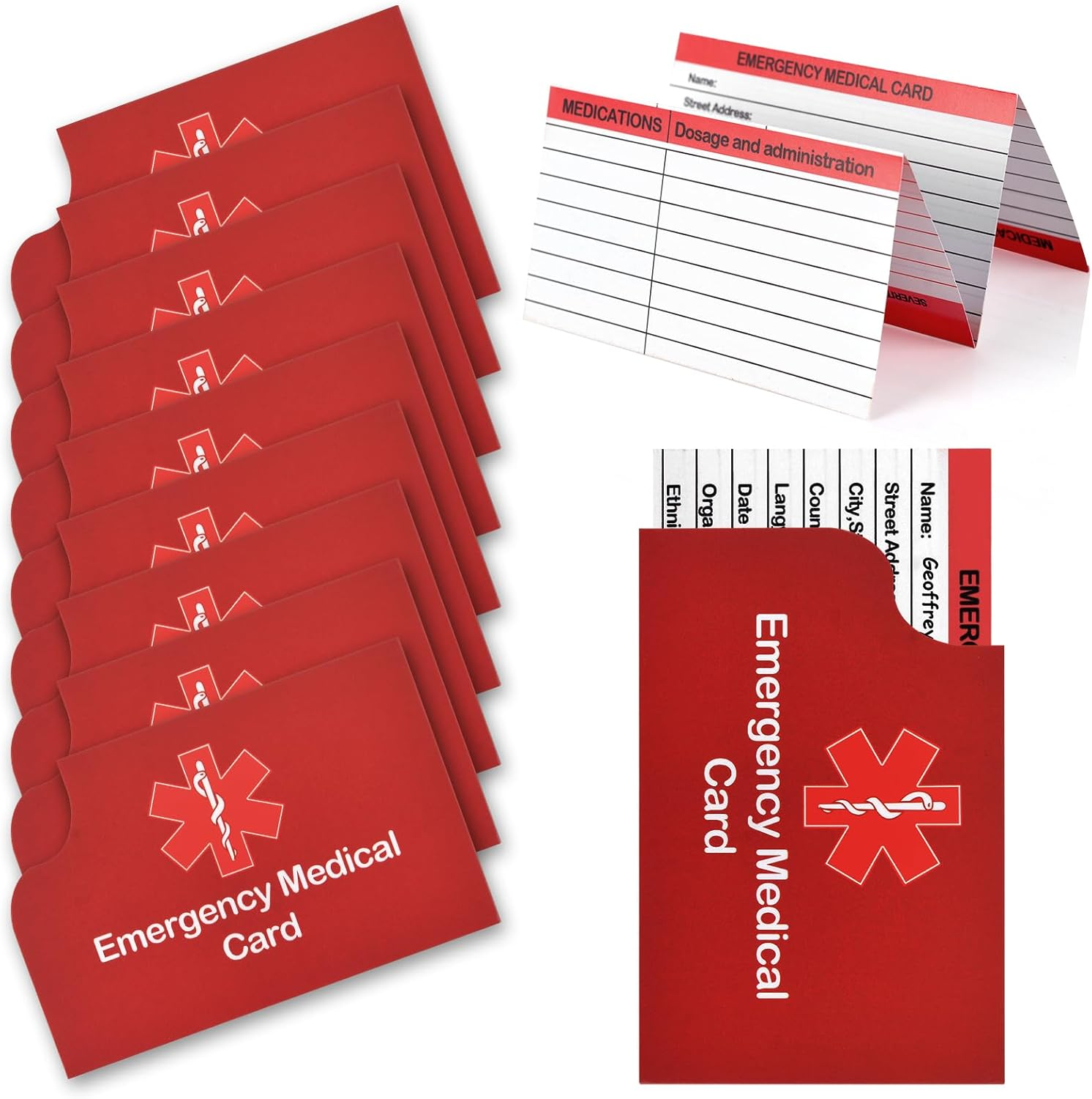 24 Pack Red Emergency Medical ID Wallet - Pocket Size, Medication List,Caretaker