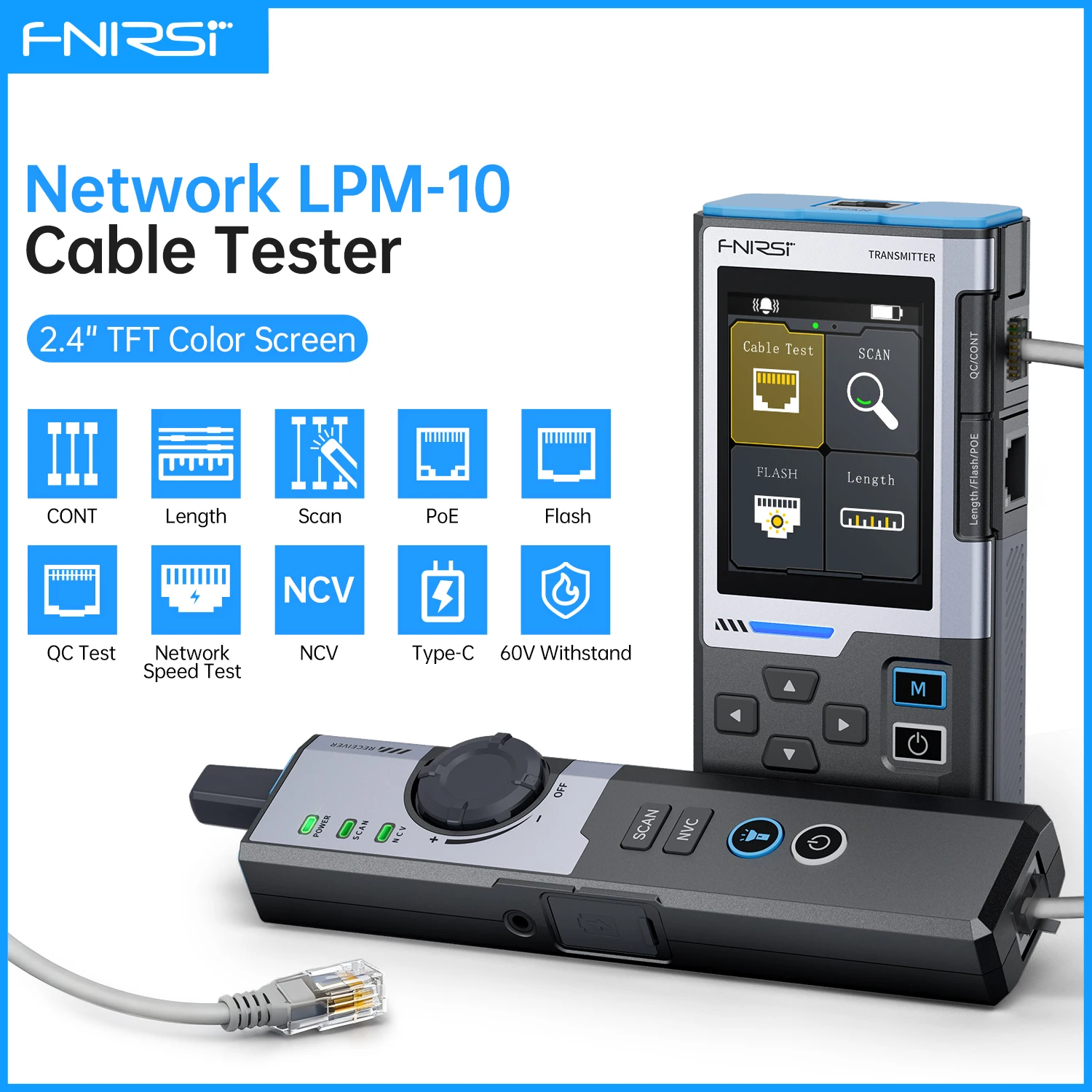 LPM-10A Network Cable Tester Multifunction Line Finder with RJ45 RJ11 Port Flashing and PoE Detection Network Repair Tool