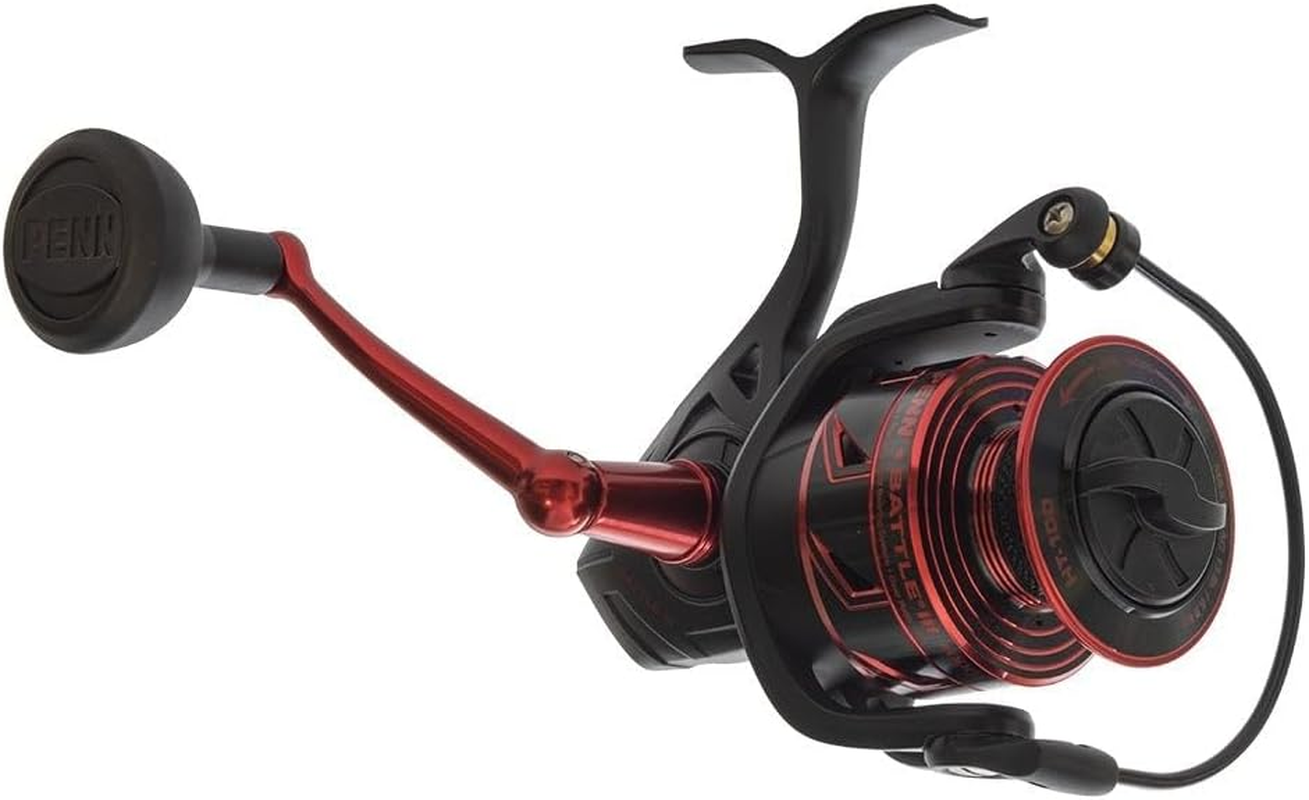 Battle III Spinning Inshore Fishing Reel, HT-100 Front Drag, Max of 15Lb | 6.8Kg, Made with Sturdy All-Aluminum Composition for Durability, 4000, Black and Red