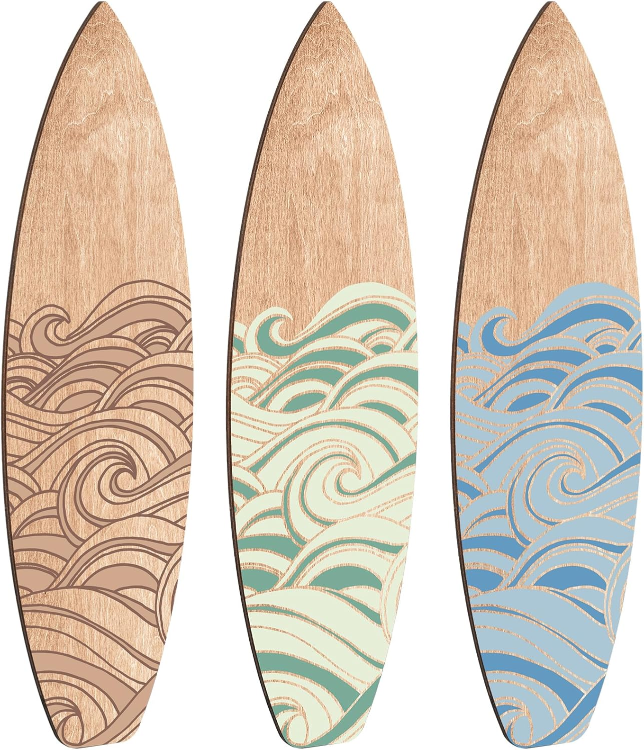 3 Pieces Surfboard Wooden Wall Decor for Bedroom Wave Surfboard Beach Decor Summer Wood Wall Hanging Sign for Tropical Bedroom Living Room Decoration(Mixed Color,11.81