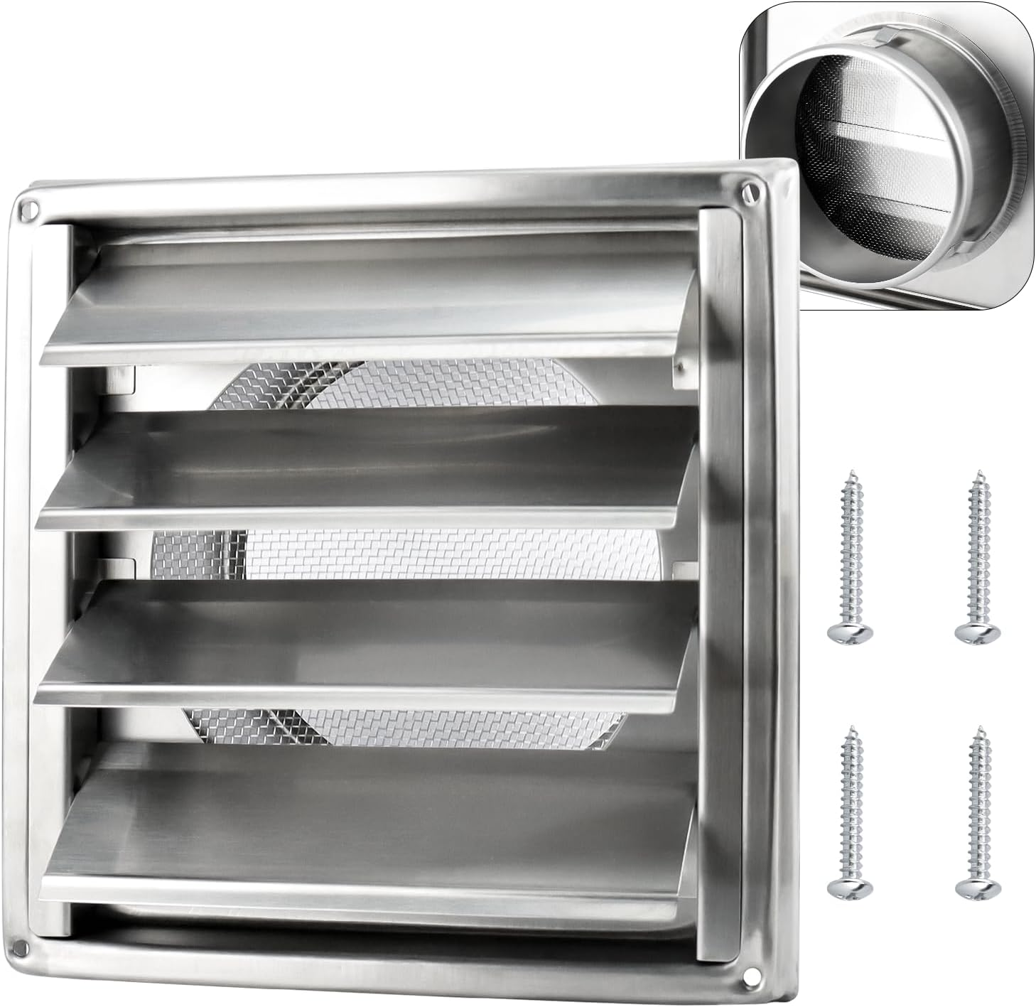 6'' Stainless Steel Dryer Vent Cover, Outdoor Dryer Vent Cover with Metal Mesh Screen, Louvered Outdoor Dryer Vent Cover for Range Hood Vent,Dryer Vent,Ac Vent