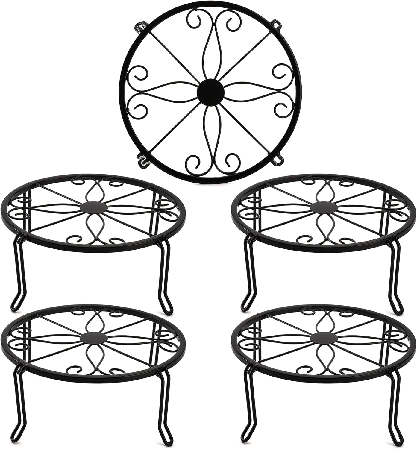 5 Pack Metal Plant Stands for Indoor and Outdoor, Planters Flower Pots Holder Beverage Dispenser Stand Pumpkin Short Stand for Floor and Tabletop Decoration - Double Braces Legs