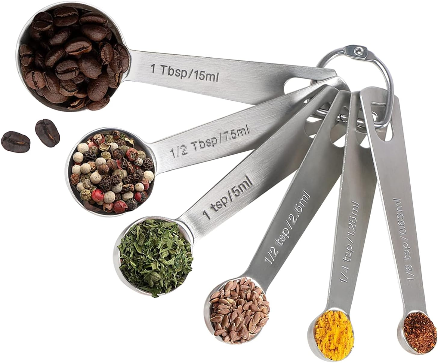 18/8 Stainless Steel Measuring Spoons Set of 6 Piece - 1/8 tsp, 1/4 tsp, 1/2 ... - Picture 2 of 14