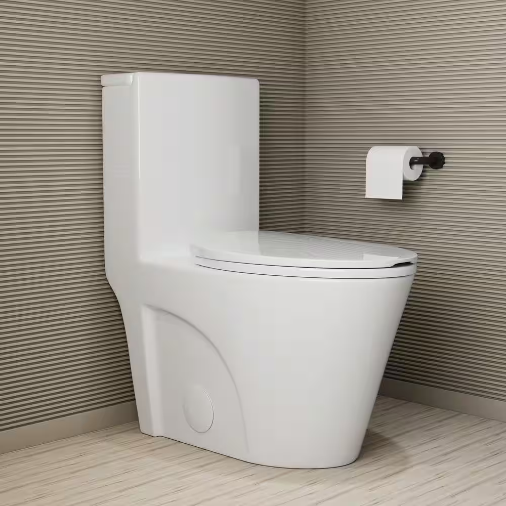1-Piece 1.1/1.6 GPF Dual Flush Elongated Watersense ADA Toilet in White with Map Flush 1000G, Soft Closed Seat Included