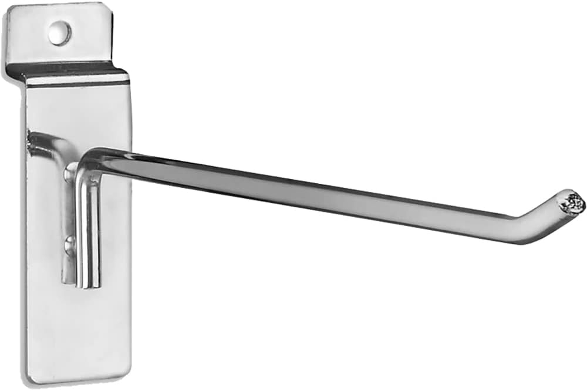 Factorduty Slatwall Hooks 50PC 6 Inch Extra Heavy Duty 25Lb Capacity Pegboard Gridwall Display Hook for Retail Silver