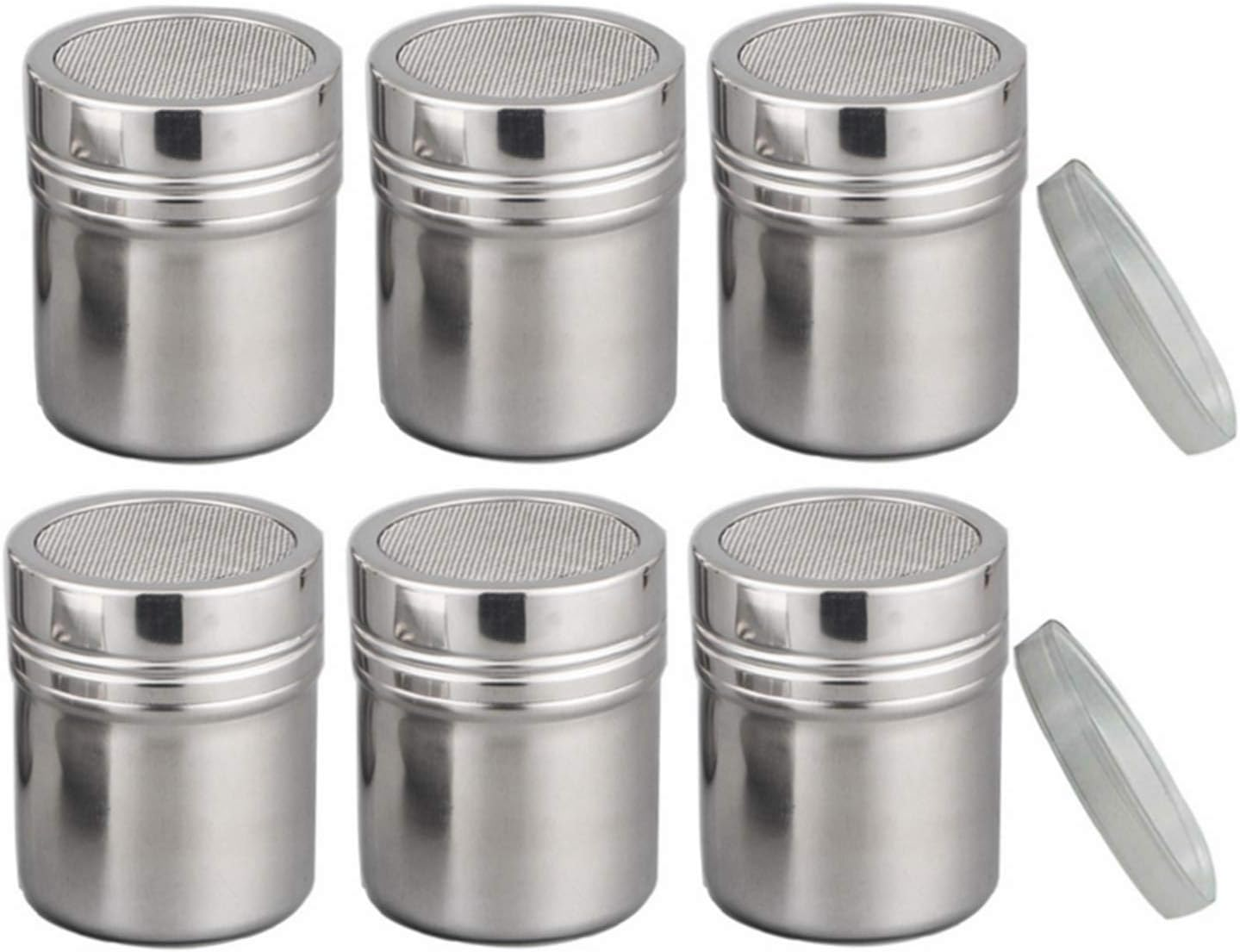 Powder Shaker with Lid,Stainless Steel Fine Mesh Shaker, for Sifter Cocoa,Cinnamon Powder,Icing Sugar,Chocolate Coffee (6 Pcs Small)