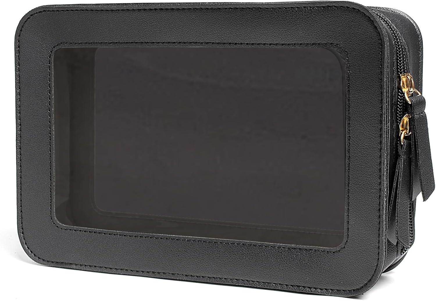 Clear and Waterproof Makeup Bag Portable Travel Cosmetic Case Organizer for Women Toiletry Pouch with Transparent Vinyl Windows & Zippers (Black)