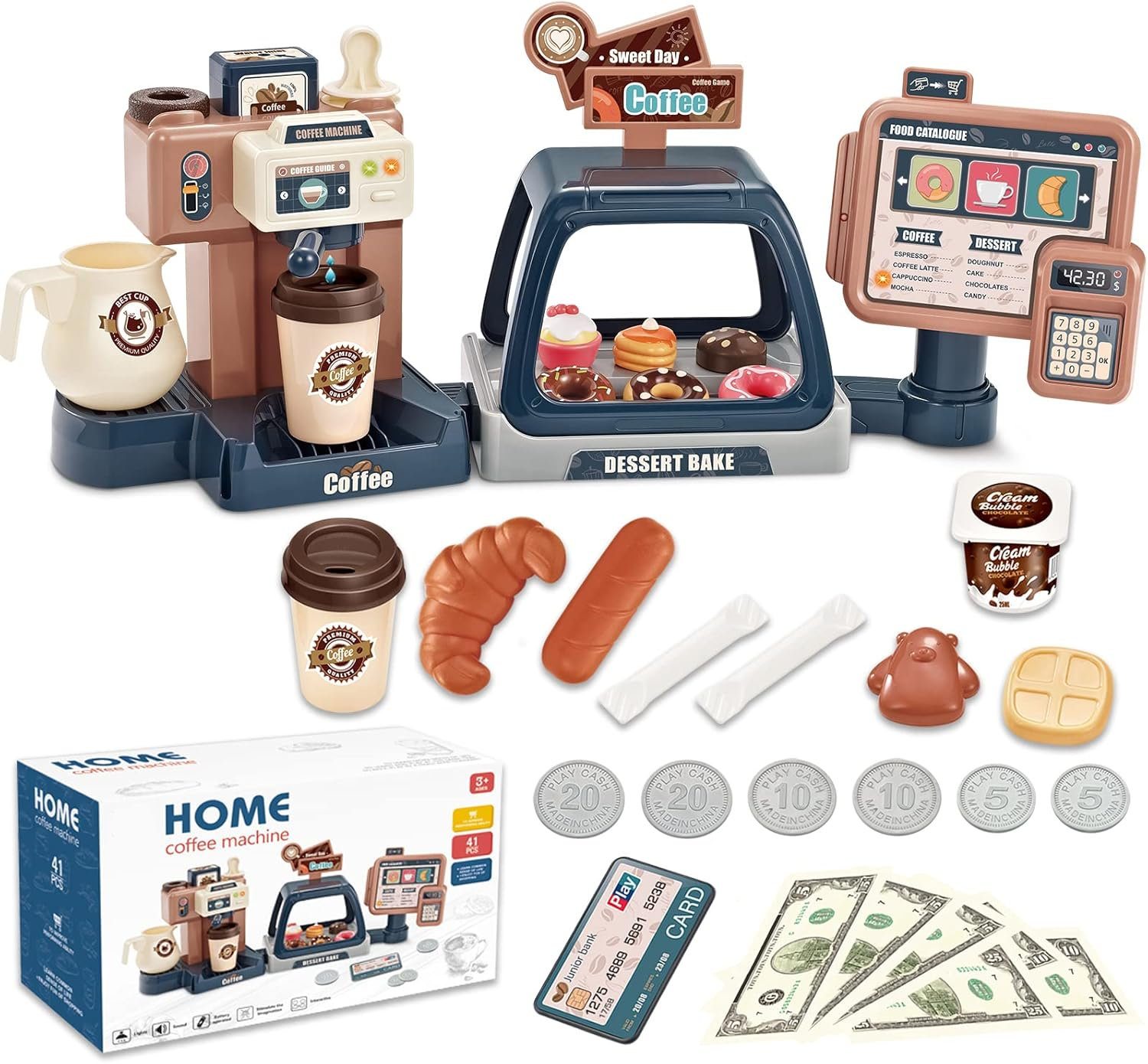 Kaffeemaschine Spielzeug Rollenspiel Küchenzubehör Spielset Mit Kaffeemaschine Kinder Registrierkasse Spielzeug Lebensmittel Nachtisch Donuts Kuchen Set Frühes Lernspielzeug Für Kinder Geburtstag