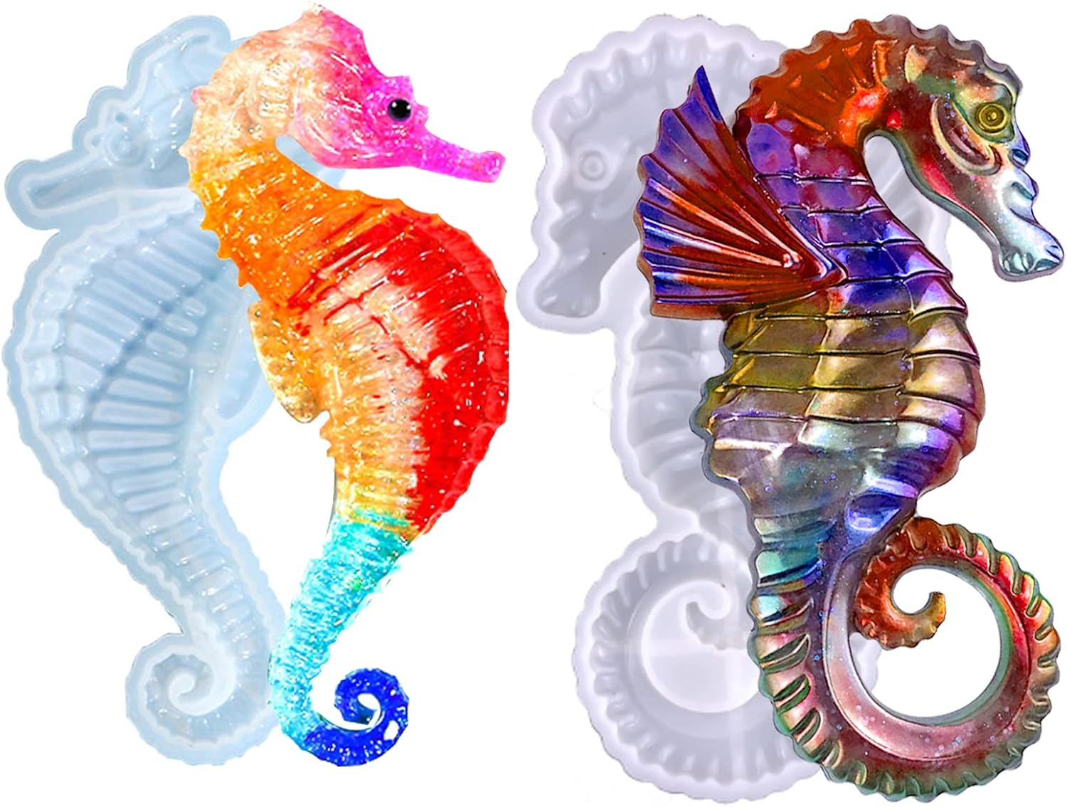 2Pcs Seahorse Resin Molds, 3D Animal Silicone Epoxy Moulds, Lifelike Large Anima