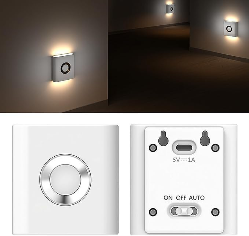 Rechargeable Motion Sensor Light,Linkage Sensing Wireless Stair Lights Indoor with USB Cables and Magnetic Patch,Stick-Anywhere,Led Night Light for Bathroom,Hallway,Bedroom,Closet,Kitchen,2 Pack