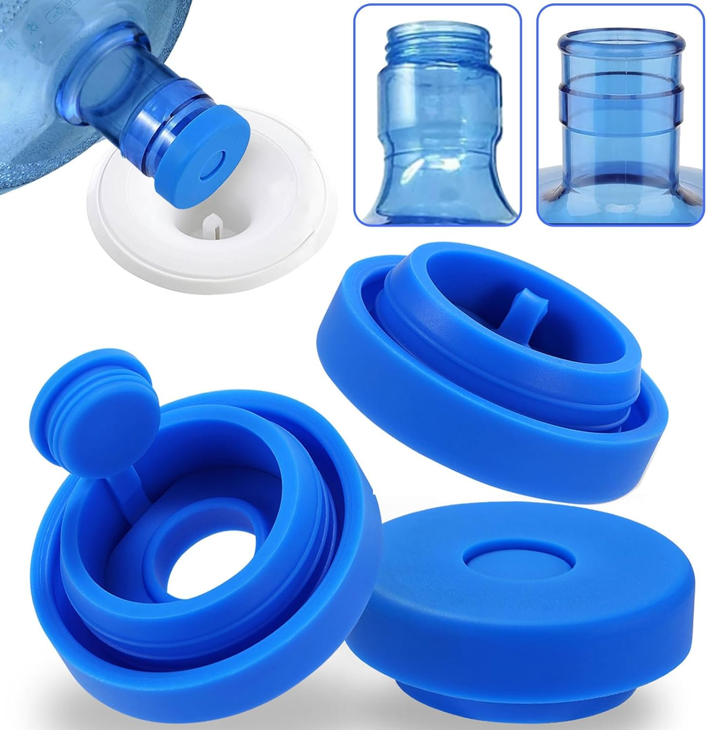 3 and 5 Gallon Water Jug Cap Reusable，Food Grade Silicone Replacement Gallon Caps for 55Mm Bottle and Water Dispensers，Non-Spill 5 Gal Water Jug Cap Replacement Cover（3 Pack）