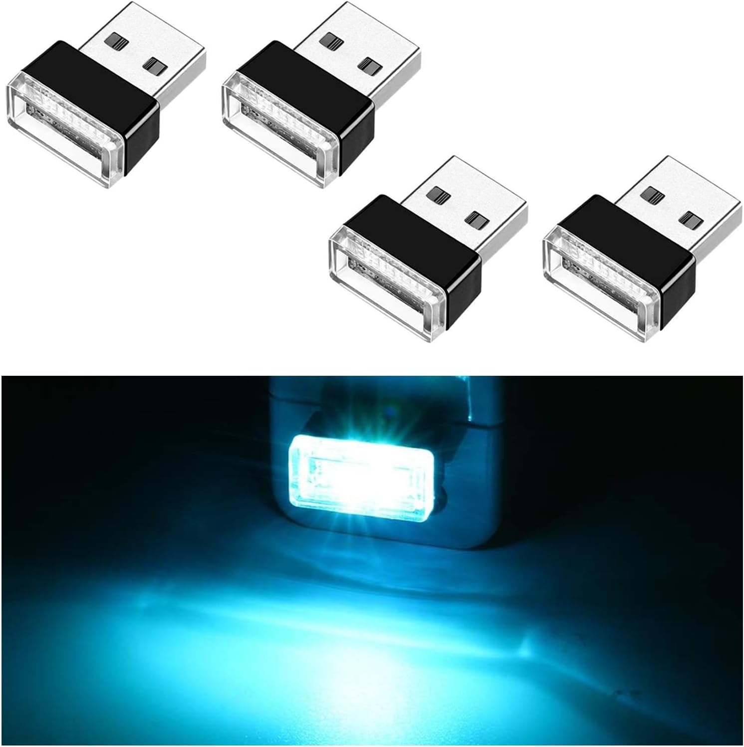 Ziciner 4 PCS USB LED Car Interior Atmosphere Lamp, Portable Mini LED Night Ligh