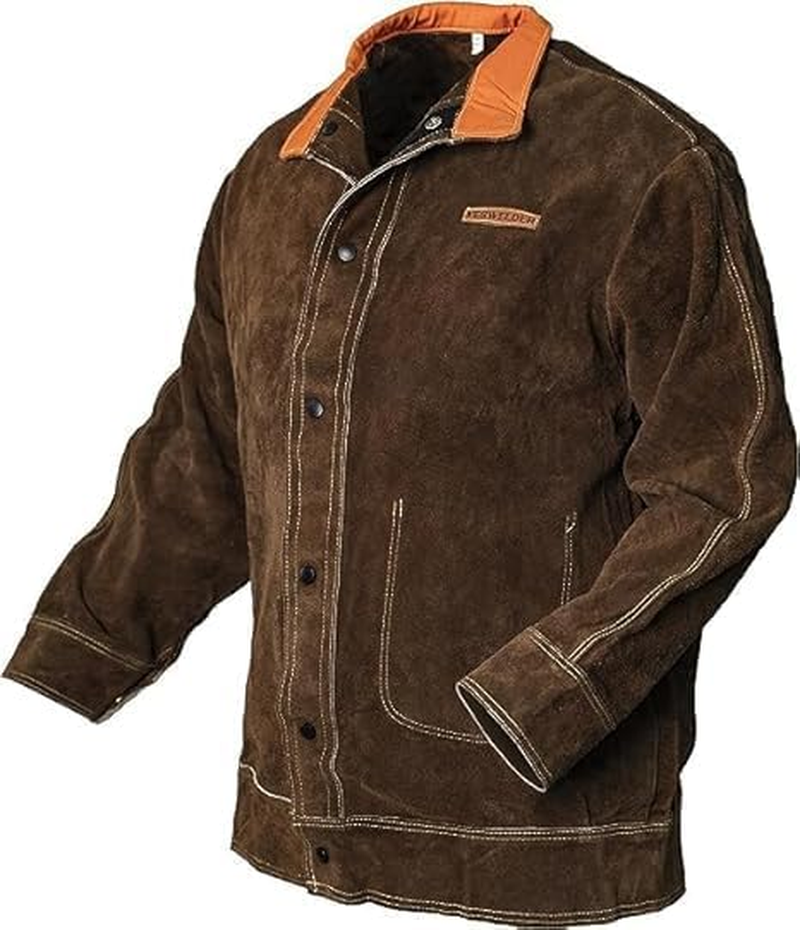 Heavy Duty Leather Welding Jacket, Flame Resistant Welder Coat