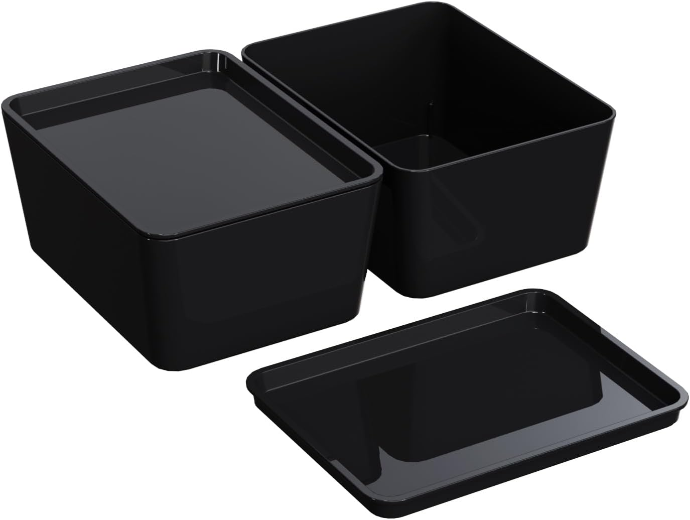 Storage Bins with Lids Plastic Containers: Multipurpose Stackable Storage Container Bins with Lid for Home and Office Organization, Small Storage Bin, 2 Pcs 5X7 Storage Container, Black