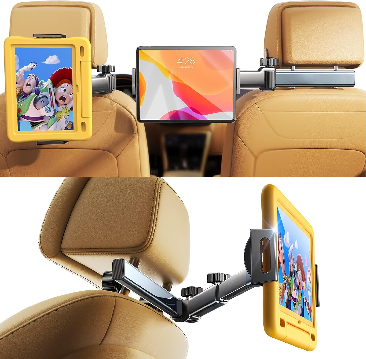 LISEN 3 in 1 for Ipad Holder for Car Accessories for Women Road Trip Essentials for Travel Truck Backseat Car Organizer Car Tv Headrest Tablet Holder Ipad Car Mount for Kids Fire Tablet 4.7-11