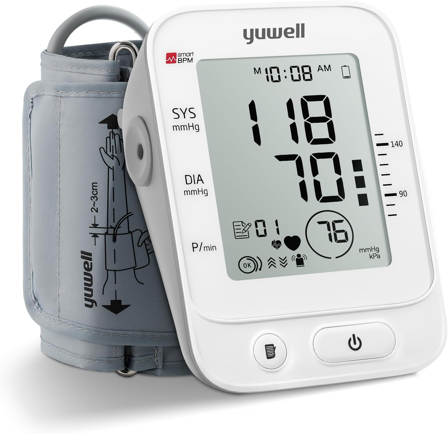 Yuwell Blood Pressure Monitor, Large Upper Arm Blood Pressure Cuff, Digital Blood Pressure Machine for Home Use, Large Display, Stores 99 Readings, Voice Broadcasting with Power Adapter and Batteries