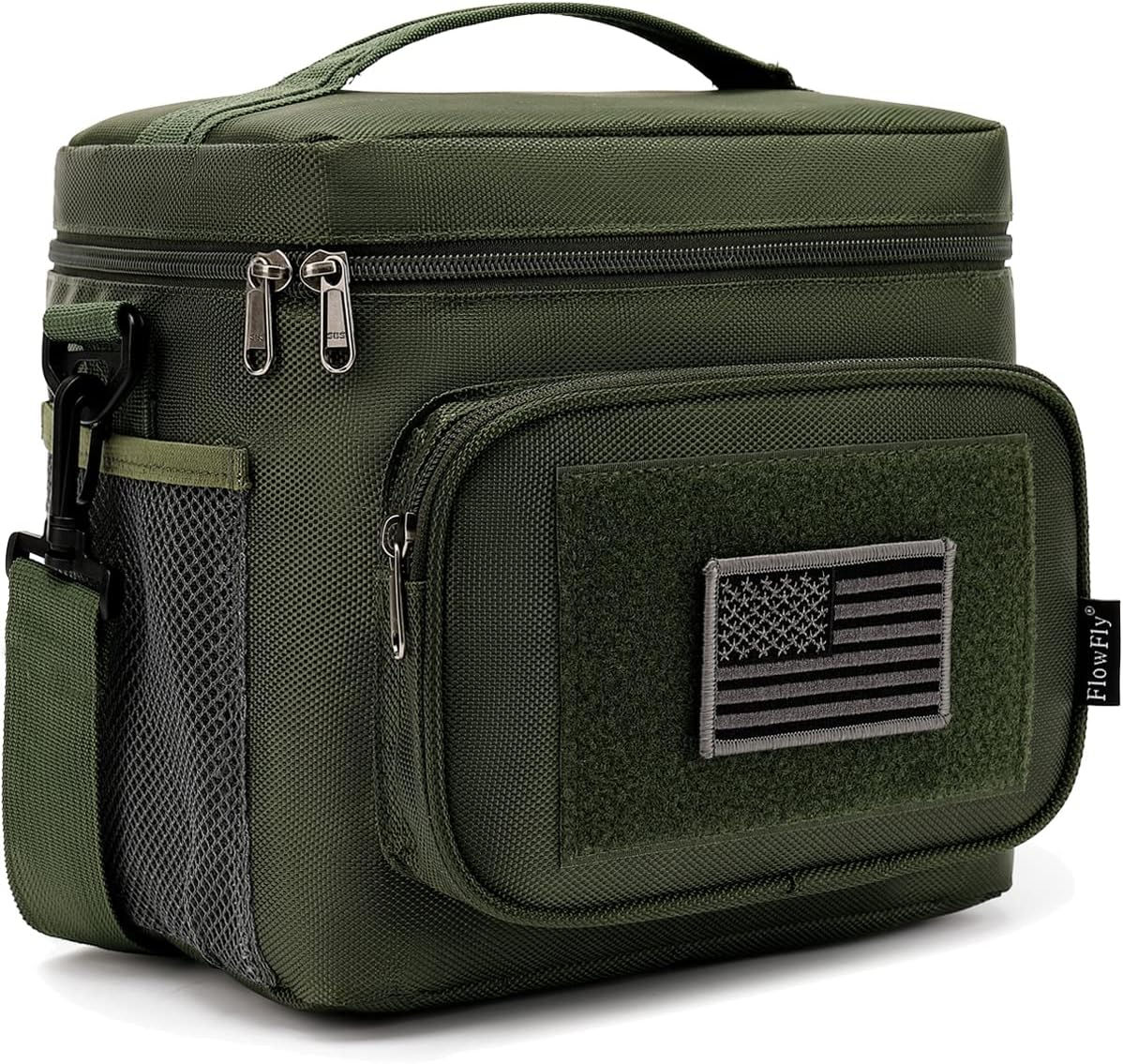 Flowfly Tactical Lunch Bag Large Insulated Lunch Box Cooler Tote for Men, Women with MOLLE/PALS Webbing (Army#Green, Medium)