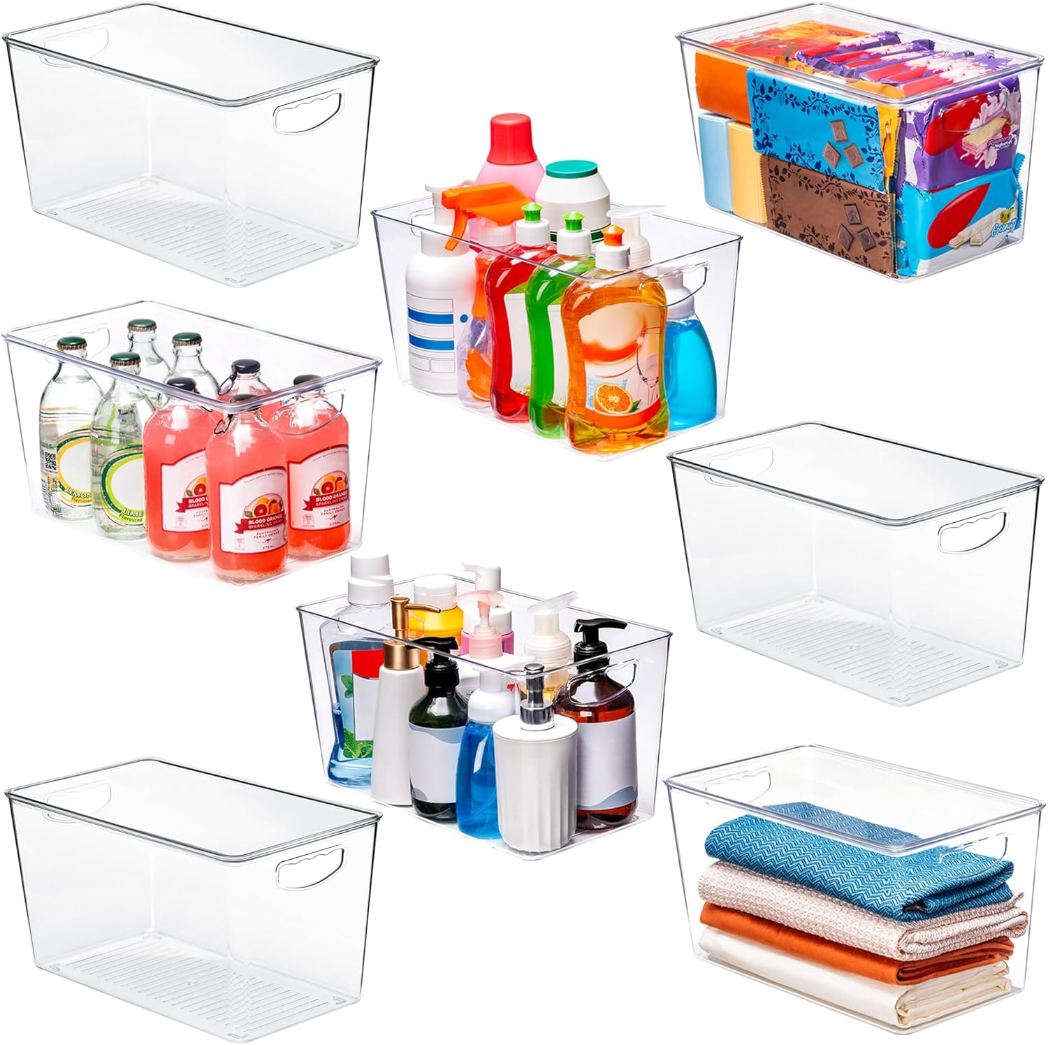 Clear Storage Bins with Lids Stackable - Xlarge Plastic Containers for Pantry Organization and Storage - Perfect for Kitchen,Fridge,Laundry Room,Bathroom,Garage,Closet,Cabinet Organizer -8 Pack