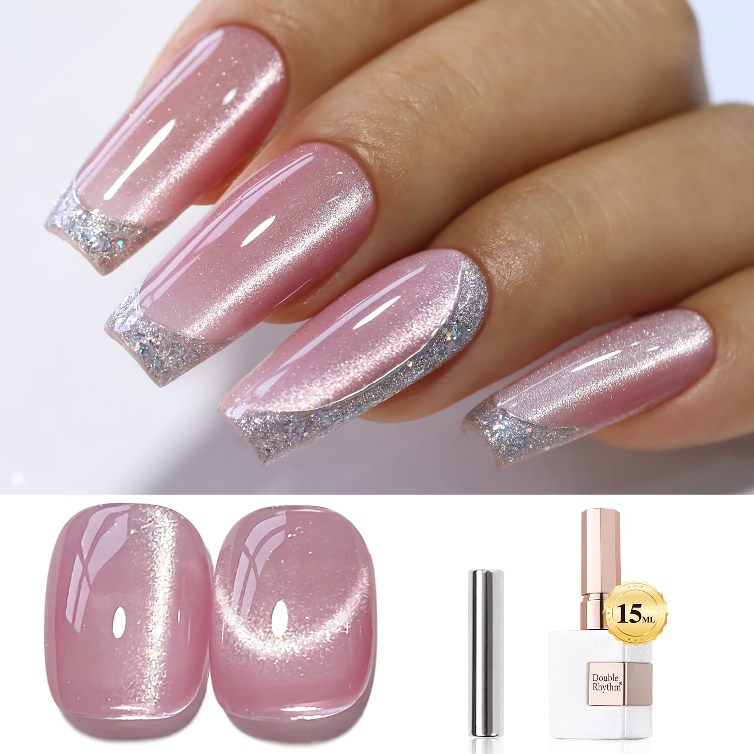 0.5 OZ Cat Eye Gel Polish with Magnet 15ML Holographic Glitter Shimmer Translucent Jelly Color Magnetic Polish Salon DIY at Home (MC1058)