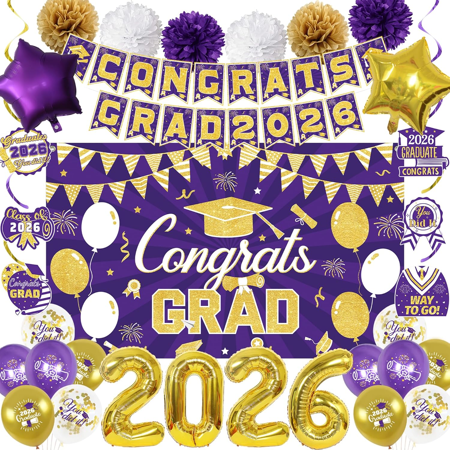 Purple 2026 Graduation Party Decorations Set 2026 College/High School Graduation
