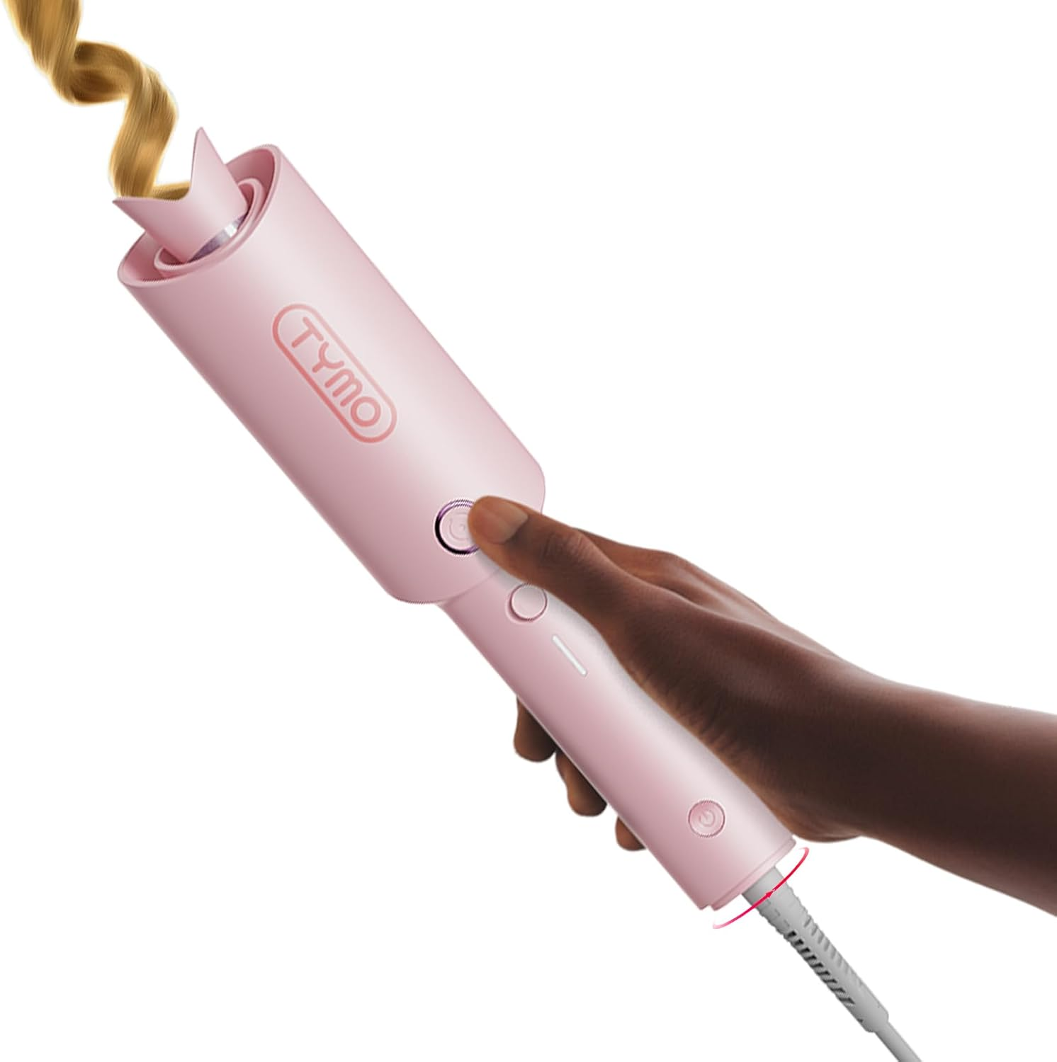 TYMO Hair Curler Automatic Rotating - CURLPRO, Beach Waves Curling Wand, Anti-Scald Curling Iron, Portable 500 Million Ionic, Dual Voltage & Lightweight for Travel, Ceramic Coating, Pink 1 Inch