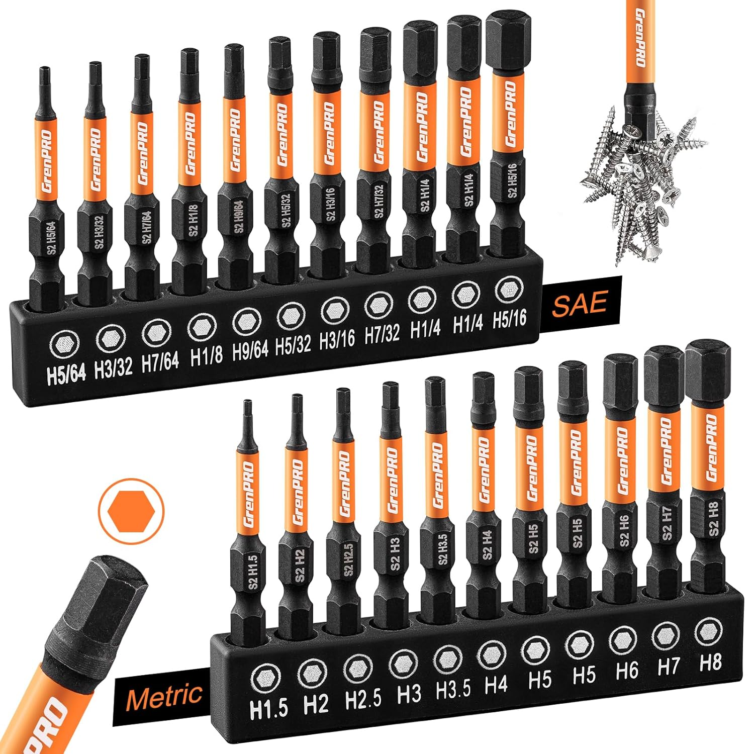 Juego de brocas para llave Allen, 22 piezas, juego de brocas hexagonales, juego de brocas para destornillador de impacto