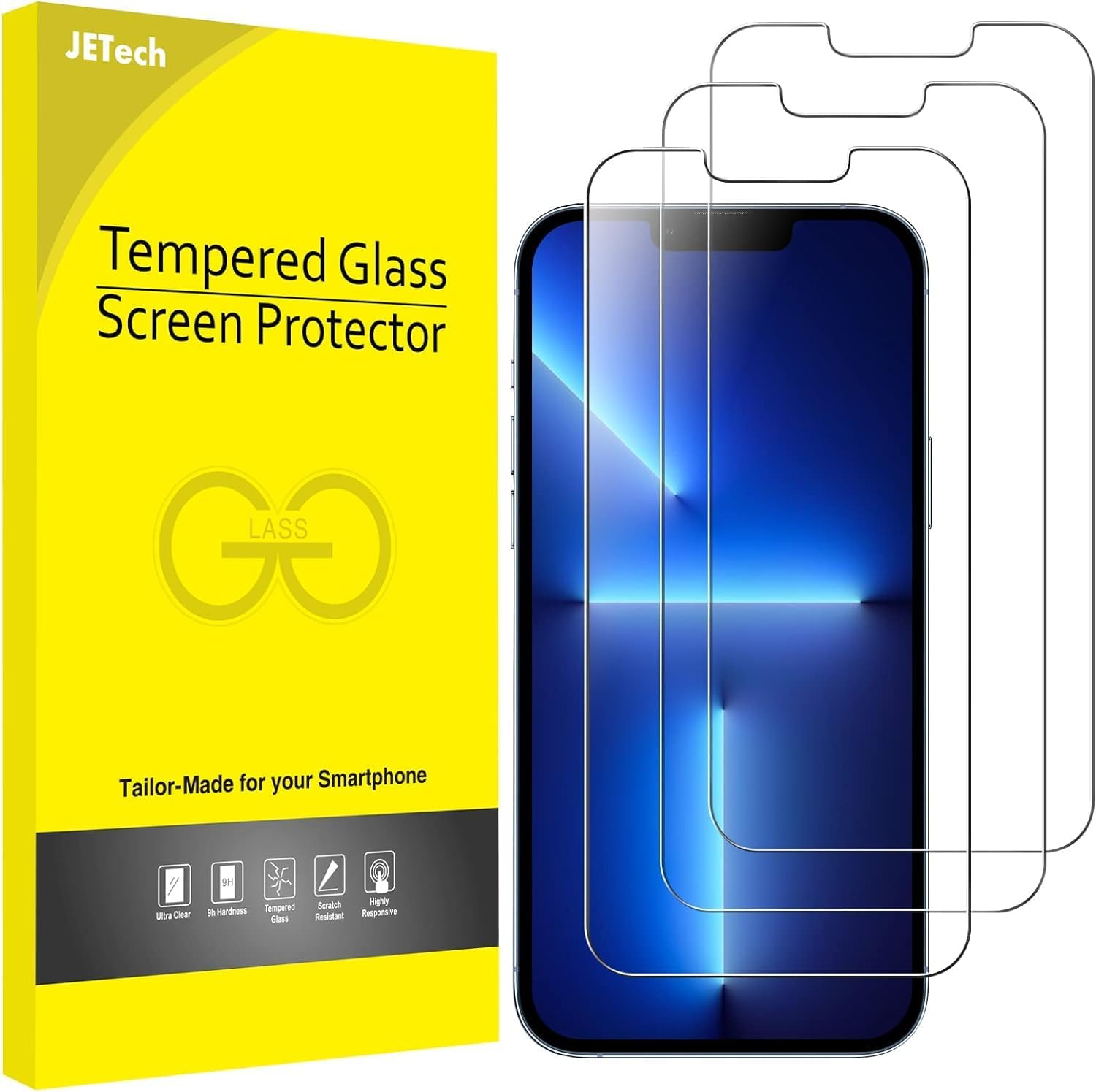 Jetech Screen Protector for Iphone 17E/16E/13 Pro/13, 3-Pack | HD Clear, Face ID Compatible, Anti-Scratch Glass