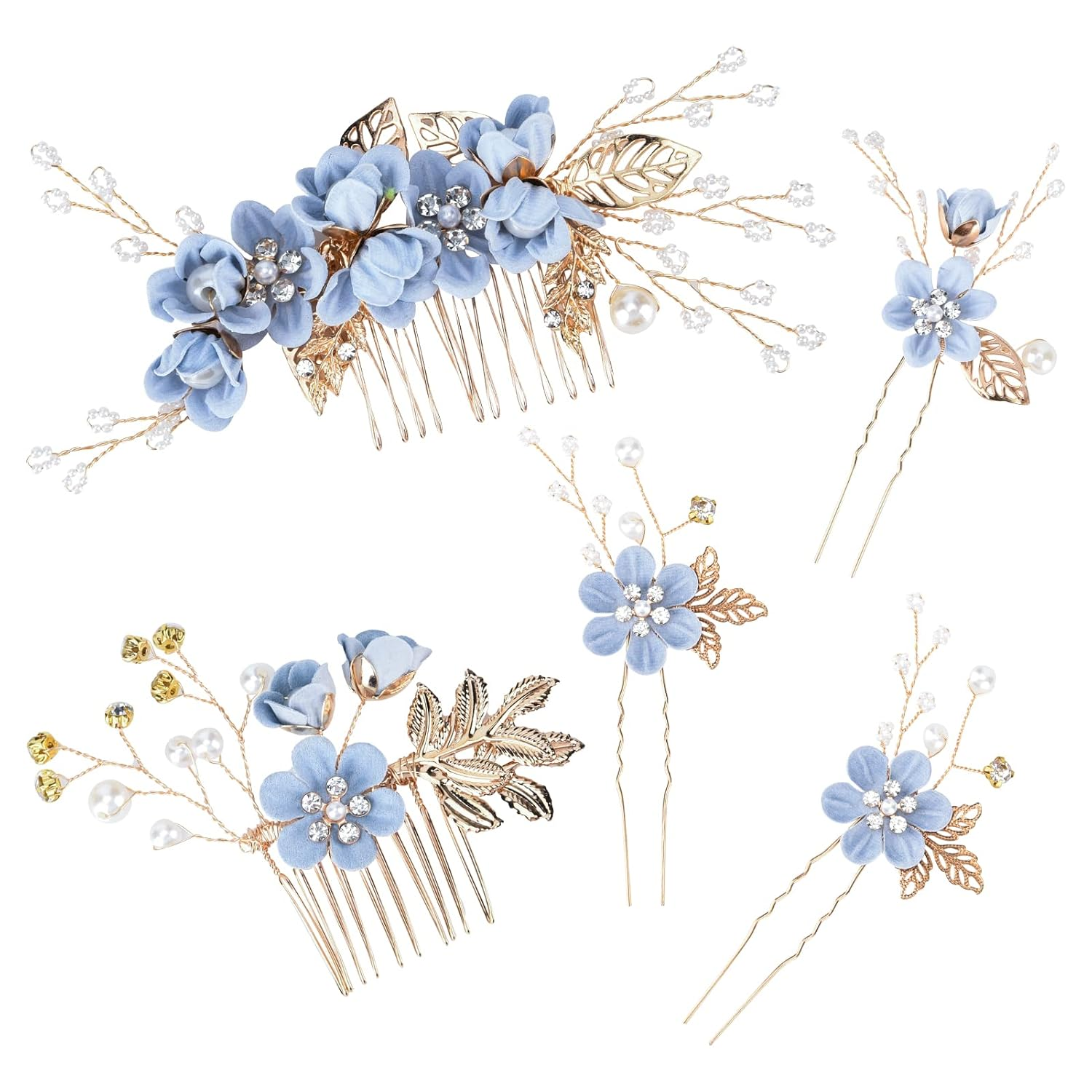 Wedding Hair Comb Pearl Crystal Flower Bridal Hair Accessories for Women Girls Ceramic White Flowers Pearl Hair comb, Bridal Gold Finish  main image 2