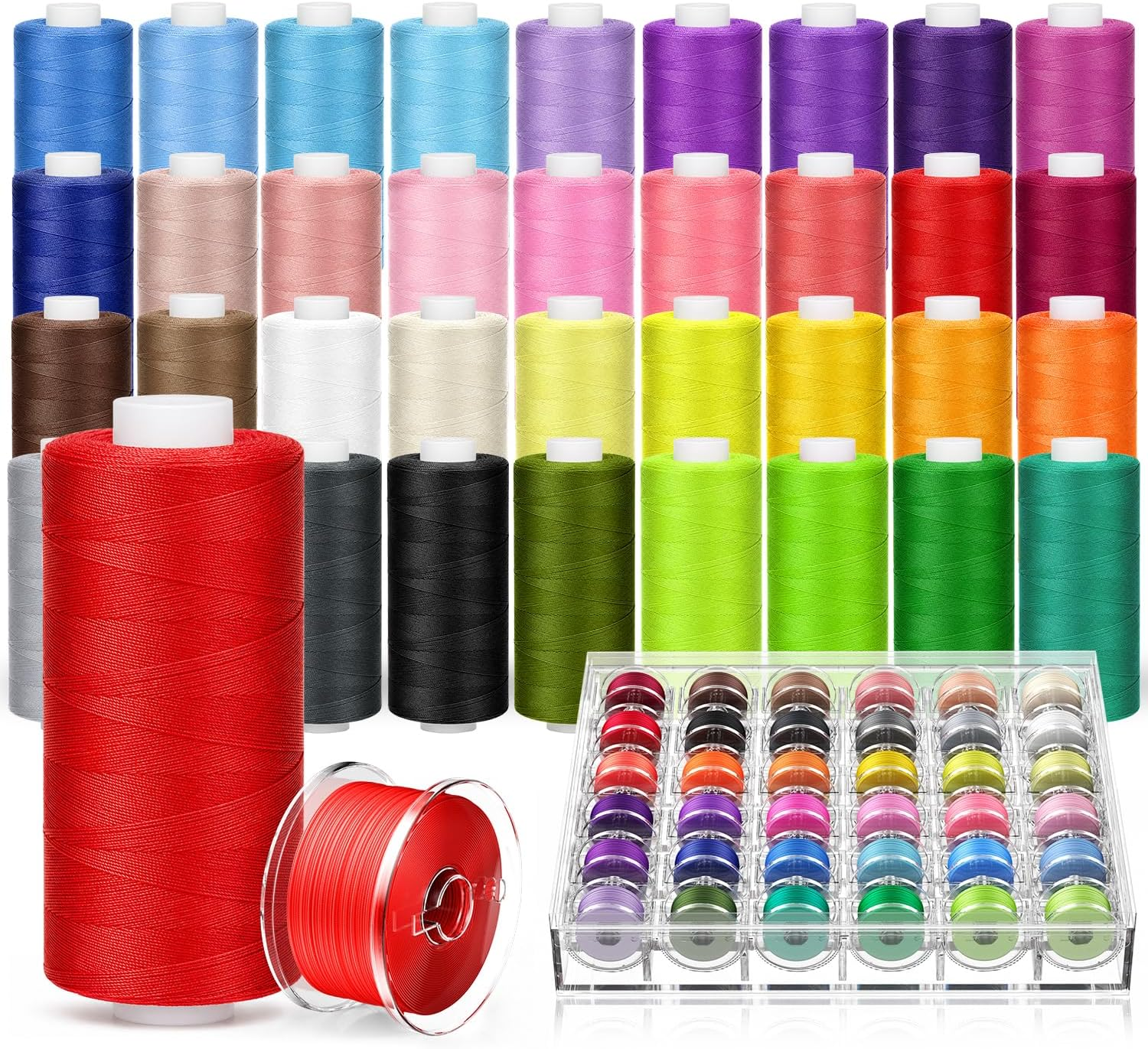 72Pcs Professional Sewing Thread Kit 36 Colors, [Max Strength & Low Lint] All Purpose Sewing Thread with Prewound Bobbins, Polyester Sewing Machine Thread for Sewing Quilting Repair (400 Yards/Spool)