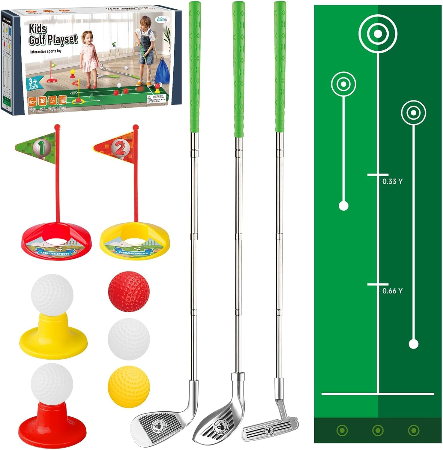 Liberry Toddler Golf Set, Retractable Toy Golf Clubs with Putting Mat & Storage Bag for Kids Ages 2 3 4 5, Indoor and Outdoor Sports Games Christmas Birthday Gift for Boys Girls
