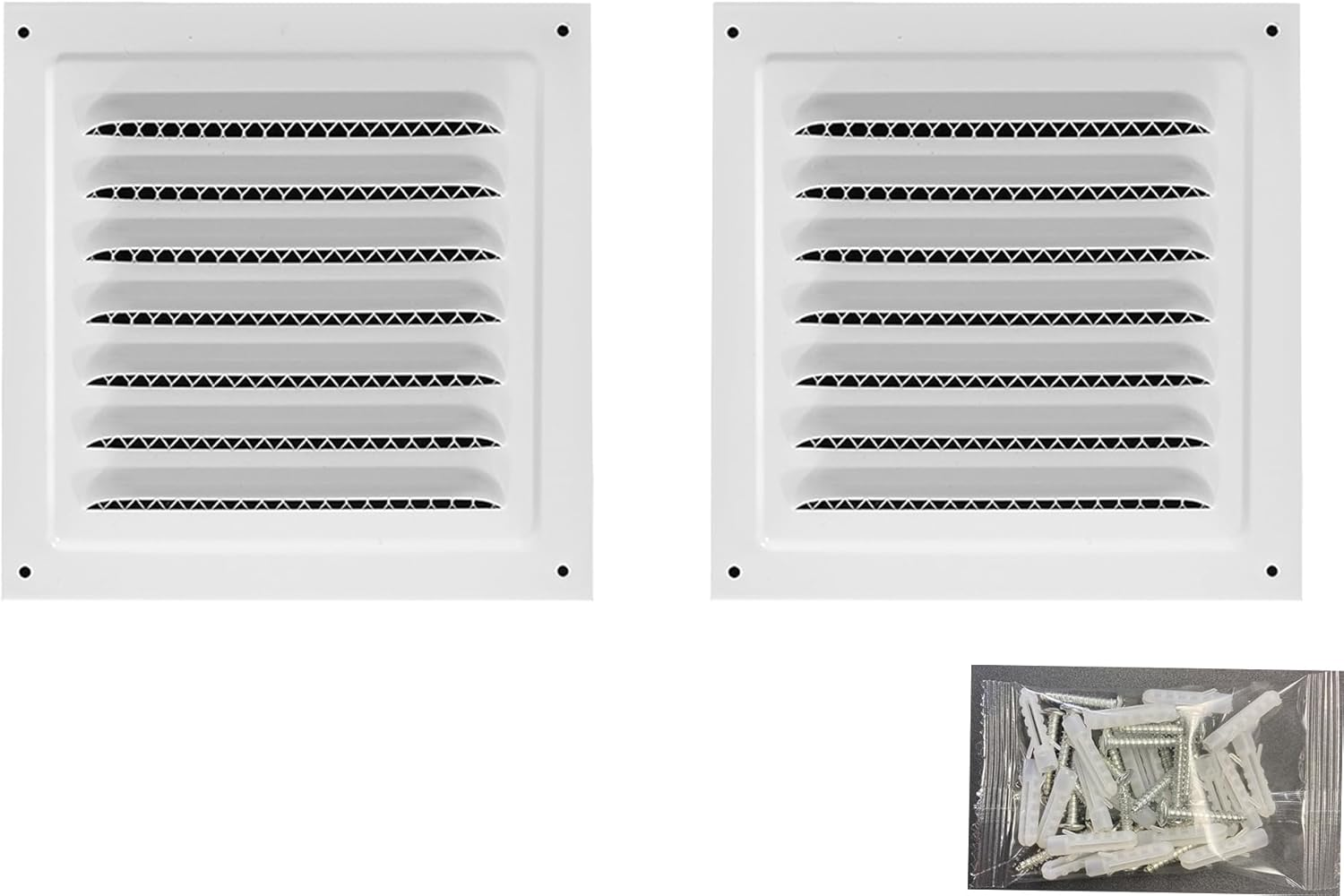 2pcs Attic Vent Soffit Vent Aluminum Wall Vent Metal Shed Vent Square Vent Louver Vent Grille with Built-in Insect Screen for Exterior Door House Attic Garage Ceiling (White 6